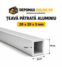 Teava patrata aluminiu 20 x 20 x 3 mm, 6 metri (EN AW-6060)